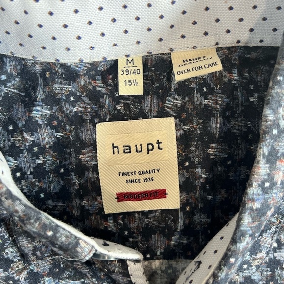 Haupt Germany 15.5 39/40 Modern Fit Geometric Blue Patterned Dress Shirt - Picture 5 of 8